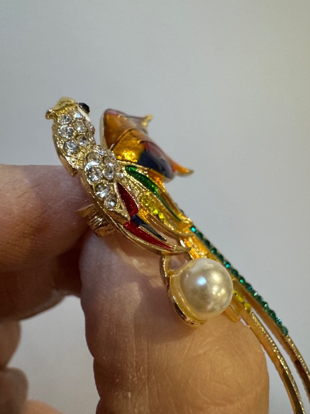 Colorful Enamel & Crystal Bird Brooch with Pearl - Picture 2 of 4